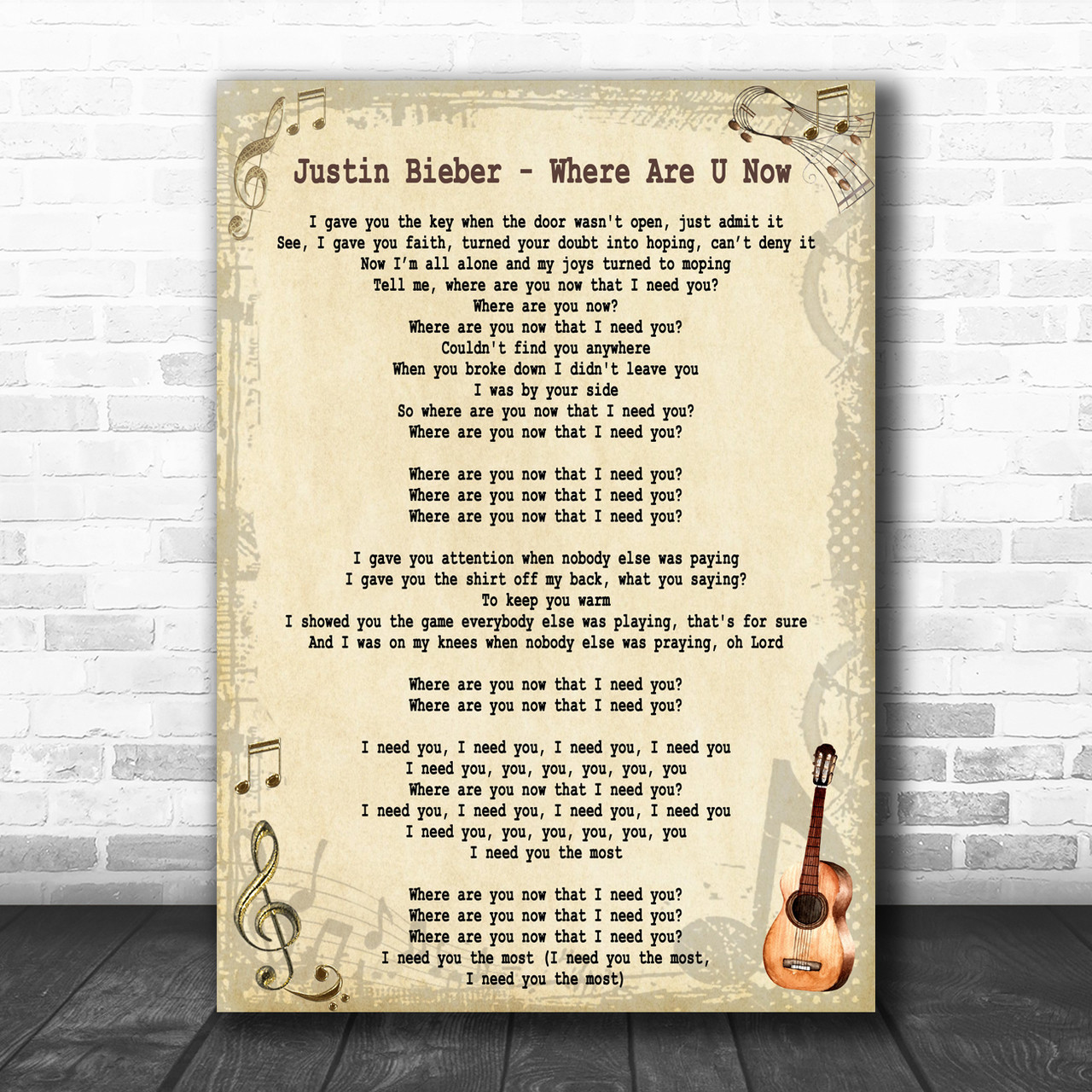 Justin Bieber Where Are U Now Song Lyric Music Wall Art Print - Song Lyric  Designs